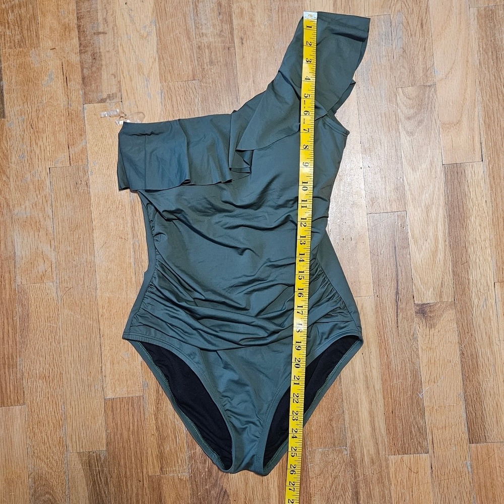 Hilor Green One Piece Swimsuit Ruched Feminine Ruffle Tummy Control Womens 8 NWT - Picture 9 of 10
